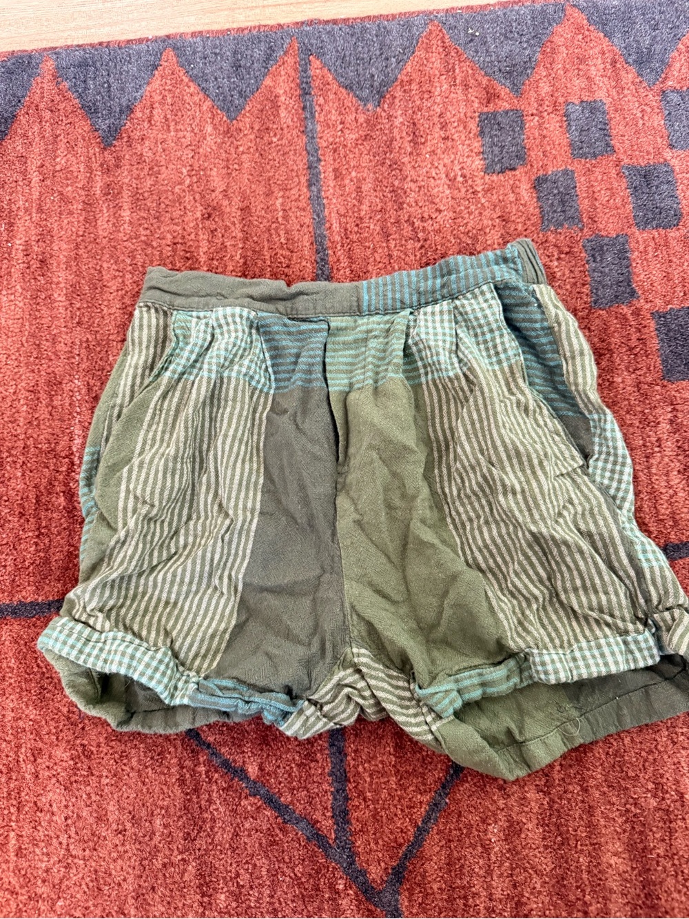 Aeropostale Olive Green Striped High-Waist Shorts